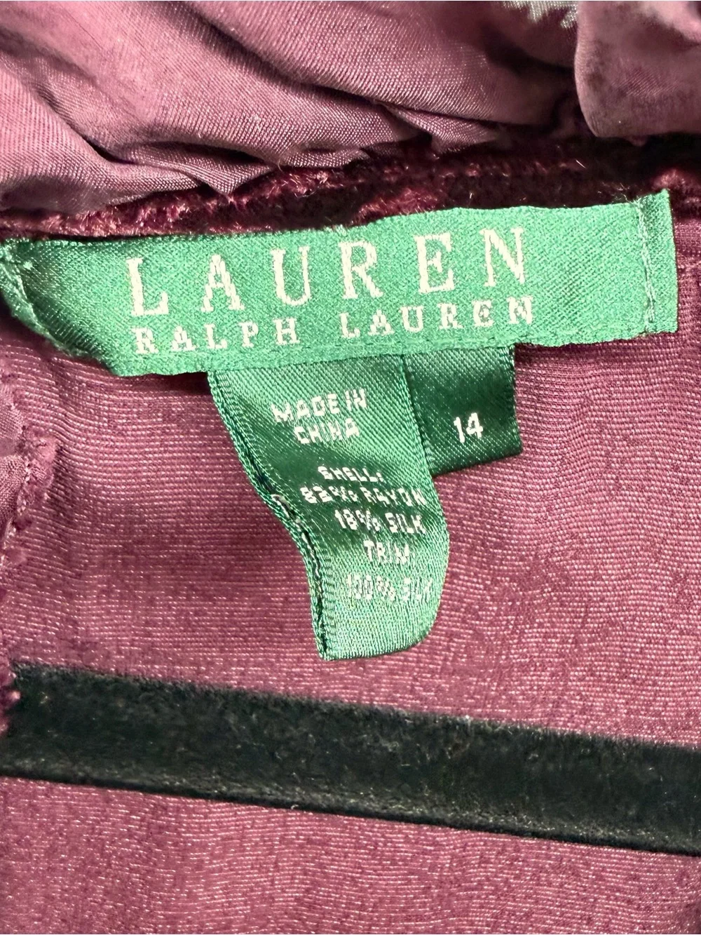 Ralph Lauren Velvet Ruffle Front Button-Down Shirt in Deep Plum - Picture 3 of 6